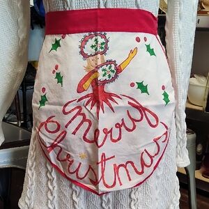 Vintage Hand-painted Festive Merry Christmas Apron